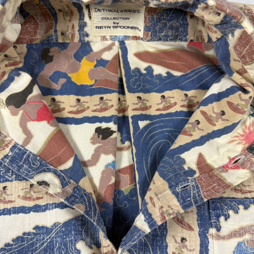 Reyn Spooner Dietrich Varez Vintage Reverse Print Surf Shirt Mens XL Blue Tan - Picture 6 of 14